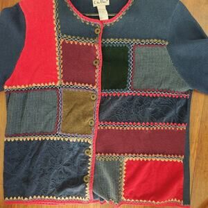 Koret City Blues Women Large Patchwork Crochet Cardigan Sweater Vintage